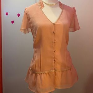 Tres You Pink Ruffled Crepe Blouse